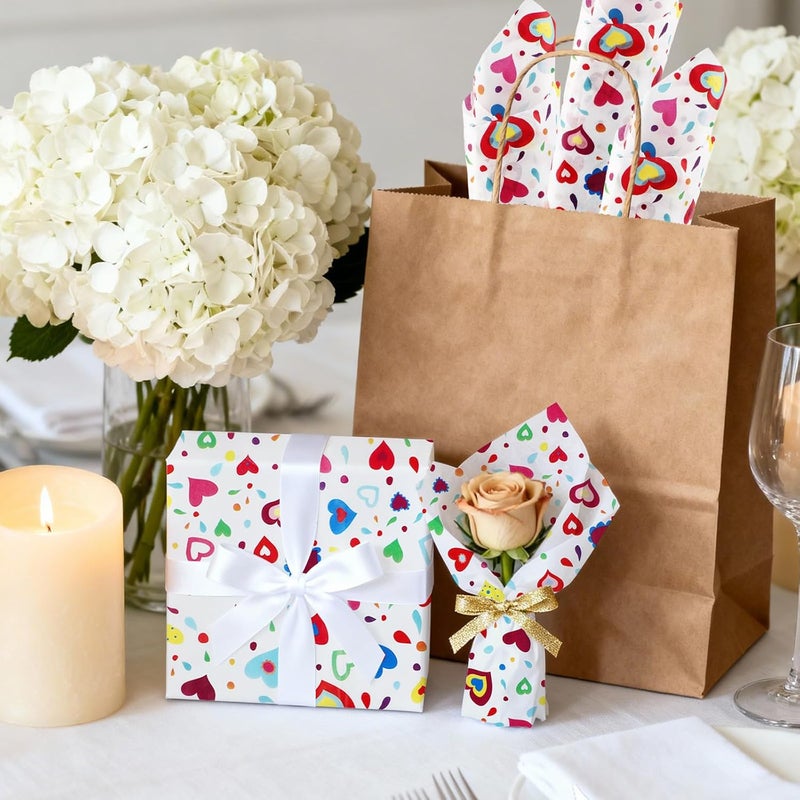 Ethanberg 60 Sheets Gift Wrapping Tissue Paper Bulk, Multicolour Hearts Printed Tissue Paper for Gift Bags, Decorative Art Papers for DIY Crafts Wedding Birthday Baby Showers Holiday Party Decor, 20x14 Inches - Image 4